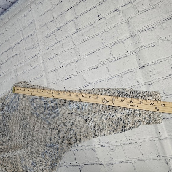 Sioni Womens Abstract Animal Print Open Knit Dolman Sleeve Sweater Beige Blue M - Picture 10 of 10